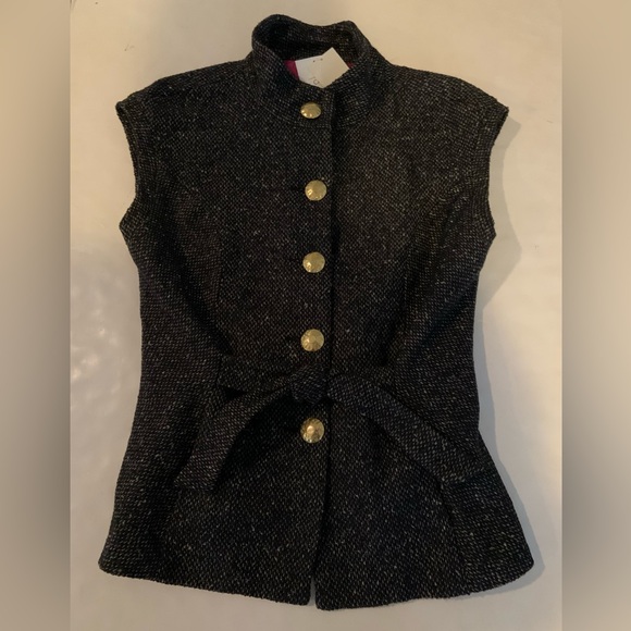 CAbi Black Tweed Wool Blend Lined Vest Gold Buttons Women’s Medium NWT - Picture 2 of 10